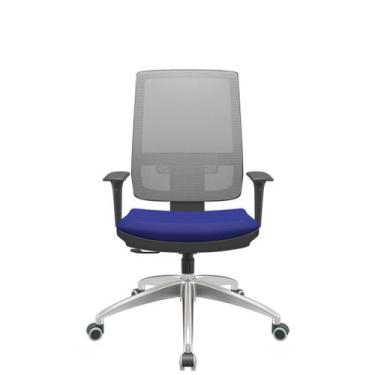 Imagem de Cadeira Office Brizza Tela Cinza Assento Aero Azul RelaxPlax Base Alum