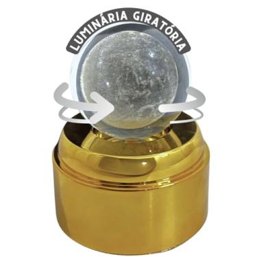 Imagem de Luminária Giratória Decorativa com Esfera de Vidro 3D, Base LED Iluminada, Dourada (Lua Cheia)