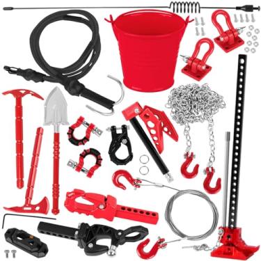 Imagem de BRCatWPark RC Crawler Car Metal Decoration Upgrades Part for 1/10 Trx4 Trx6 SCX10 GEN 7/GEN 8,RC Trailer Chain/Tow Shackle/Receiver/Hook Coupler/Elastic Force Rope/Shovel/Axe/Antennas Set,Black