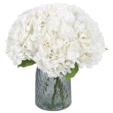 Imagem de IPOPU 6 peças de flores artificiais de hortênsia de toque real de látex para buquês de casamento centros de mesa (branco)