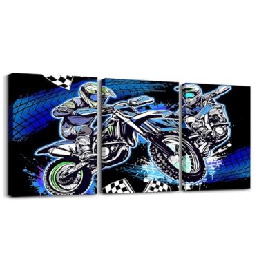 Imagem de Feelyou Arte de parede infantil em tela para bicicleta suja sala de estar quarto corrida motocross piloto imagem decoração de parede meninos meninas motocicleta pintura de parede pôsteres esportes