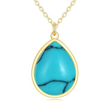 Imagem de KECHO Colar feminino de ouro maciço 14K com pedra da lua, arco-íris, lágrima, turquesa, ônix preto, pingente, joias, dia das mães, presentes de aniversário para mães e amigas, 20, Ouro, Pedra da lua