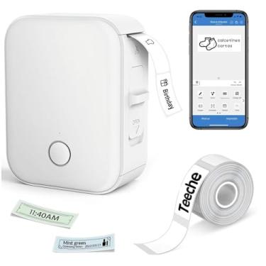 Imagem de Impressora Térmica de Etiquetas Portátil, Bluetooth, 15mm Largura, Bateria 1000mAh, com App e Rolo de Etiqueta, Branca (Impressora + Rolo de Papel)