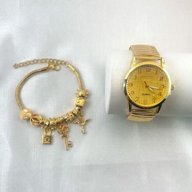 Imagem de Kit relógio e pulseira conjunto - NoBrand, Kit chave dourado