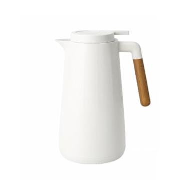 Imagem de Garrafa Térmica 1L com Cabo em Madeira,Chá Café Água quente Conservação 24h Quente/16h Frio, Coleção Luxo Rosa (Branco)