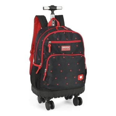 Imagem de Mochila De Rodinhas Com Alça Up4you Corações Preto Luxcel