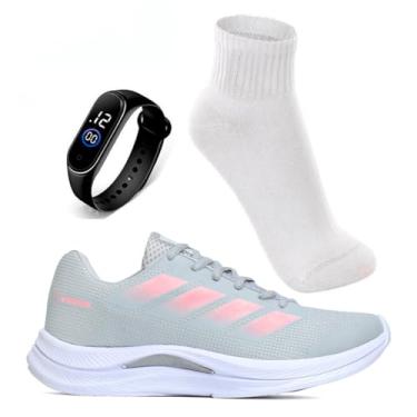 Imagem de Tênis Feminino Academia Caminhada Corrida Leve Confortável VUKS + Relógio Digital e Meia Esportiva (Cinza, BR, Adulto, Numérico, 39)