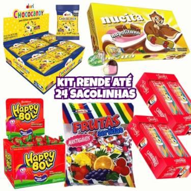 Imagem de Kit 6 Guloseimas Rende 24 Sacolinhas Lembrancinhas Aniversário Chiclete Tubes