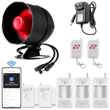 Imagem de Sistema de alarme WiFi de segurança doméstica, sistema de alarme sem fio com sirene de sensor de movimento alto de 120 dB, sensor de alarmes de porta de janela, controle remoto para galpão de garagem