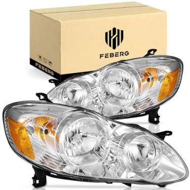 Imagem de FEBERG [Faróis antiamarelamento estilo OE para Corolla 2003-2008, para 03 04 05 06 07 08 Conjunto de farol Corolla substituição cromado refletor âmbar lado esquerdo + direito