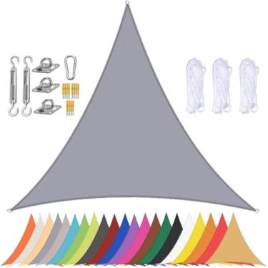 Imagem de Toldo De Vela De Sombra De Sol Triangular à Prova D'água Para Pátio Dossel De Jardim Vela De Sombra Ao Ar Livre Com Ilhós De Proteção Uv De 90% E Acessór, Grey, 3.6x3.6x3.6m