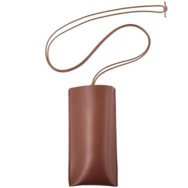 Imagem de CREATCABIN Estojo de couro para óculos de sol portátil estojo fino para óculos de viagem bolsa bolsa de armazenamento leve macio com alça de pescoço para mulheres homens férias marrom 16,5 x 8,2 cm