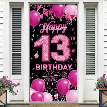 Imagem de HTDZZI Banner de pano de fundo de aniversário de 13 anos para meninas, placa de quintal de tecido, adereços para decoração de porta, decoração de festa de adolescente de 13 anos de idade interna e