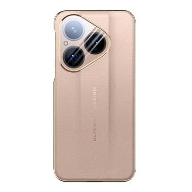Imagem de HAOMRIYL Capa de couro para Huawei Pura 80 Ultra/80 Pro+/80 pro/80, capa ultrafina à prova de choque com proteção de câmera galvanizada, dourada, 80 Pro