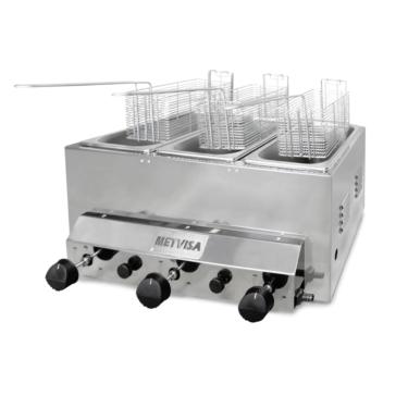 Imagem de Fritadeira Industrial a Gás   3 Litros  3 Cubas Inox Metvisa -  FG3T