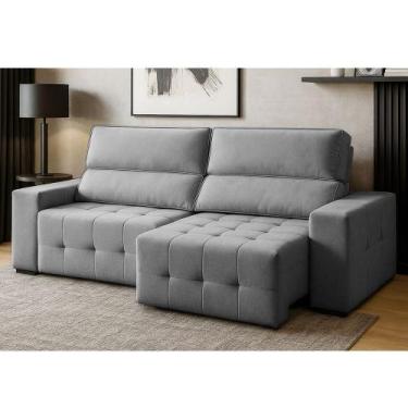 Imagem de Sofá 3 Lugares Retrátil e Reclinável Linho Village Ferguile, Cinza