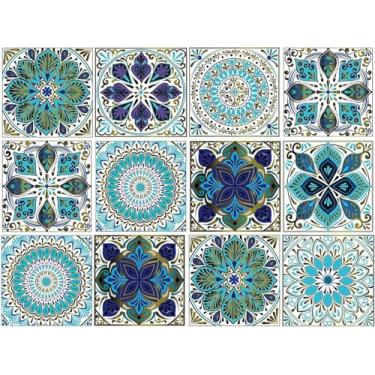 Imagem de 12 peças de adesivos de azulejo de 15 cm, descasque e cole autoadesivo removível marroquino Talavera azulejos Backsplash à prova d'água cozinha banheiro móveis escadas decoração de casa