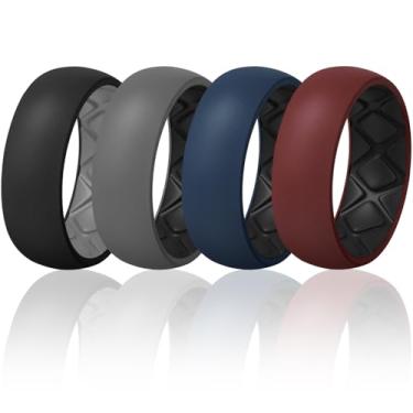 Imagem de Egnaro Anel de silicone masculino 1/4/5/6/7 multipack de alianças de casamento masculinas respiráveis de borracha de silicone com ranhuras de fluxo de ar, 15-15.5, Silicone, Sem pedra preciosa