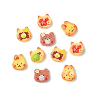 Imagem de UR URLIFEHALL 60 peças, 6 estilos, biscoito, resina, cabochão, gato, coelho, urso, imitação de comida, berloques de fundo plano para decoração de capa de celular com clipe de cabelo DIY