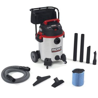 Imagem de Aspirador de Pó Úmido e Seco em Aço Inoxidável de 60 Litros e Motor de Pico de 6,5CV, 110V 1440W, RIDGID 1610RV, Prata