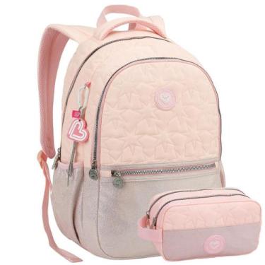Imagem de Kit Mochila Costas Escolar Color Up Estojo Glitter - Rosa - Seanite