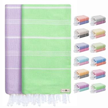 Imagem de Native Fab Pacote com 2 toalhas turcas, grandes 101,6 cm x 180,3 cm, leves, 100% algodão, macias, absorventes, secagem rápida, sem areia, toalha multiuso para piscina, banho, spa, viagens - verde