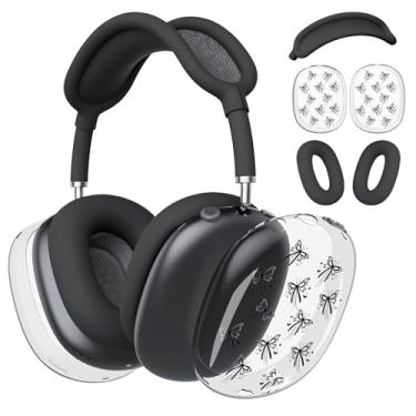 Imagem de BlHMCASE Capa de fone de ouvido para AirPods Max, lindas capas para fones de ouvido com borboleta Y2K, capa de silicone preta para Apple AirPods Max