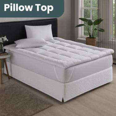 Imagem de Pillow Top Casal Branco Protetor Capa De Colchão Matelado Macio Manta Siliconada Tecido em Malha 400 fios