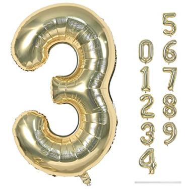 Imagem de Champagne Gold Number 3 Balloons, 40 Inch Giant Light Gold Helium Foil Number 0-9 for Girls, Self Inflating 3rd Birthday Balloon for Boys Women Men Anniversary Baby Shower Party Decorations Supplies