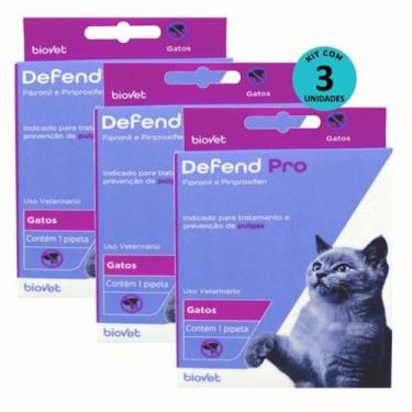 Imagem de Defend Pro Gatos Prevenção de Pulgas em Gatos kit Com 3 - Biovet
