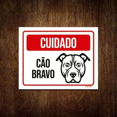 Imagem de Placa Sinalização - Cuidado Cão Bravo Preto Branco 27X35