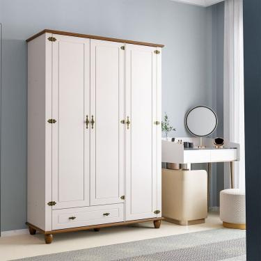Imagem de Guarda-roupa Infantil 3 Portas 1 Gaveta Joy Off White/Nogueira