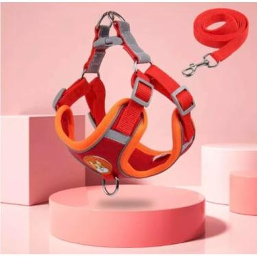 Imagem de Coleira Peitoral para cachorro pequenos e médios com guia para pet colete confortável (Vermelho, 7-10 KG)