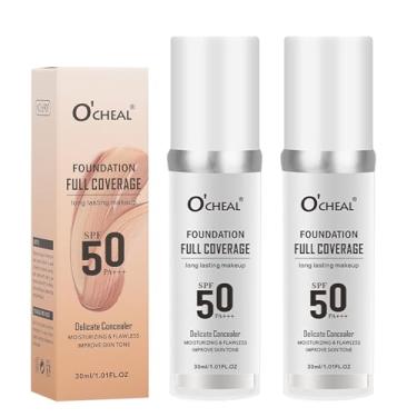 Imagem de Domality Pacote com 2 bases que mudam de cor para pele madura, maquiagem de base líquida, protetor solar FPS 50, cobertura total de corretivo, capa hidratante para todos os tons de pele, matiz de pele