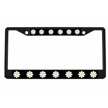 Imagem de Capa de suporte de etiqueta de carro com moldura de placa de carro estilo margarida estilo flor de margarida (preto/branco)