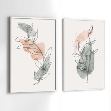 Imagem de Conjunto Quadros Decorativos com Moldura Floral Linhas Minimalista Kit