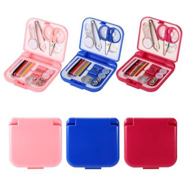 Imagem de 3un Kit de Costura de Viagem, Mini Caixa Costura Quadrada Portátil com Agulhas Linhas e Tesouras para Reparos Emergência Artesanato Faça Você Mesmo para Mulheres Mães Viajantes e Iniciantes