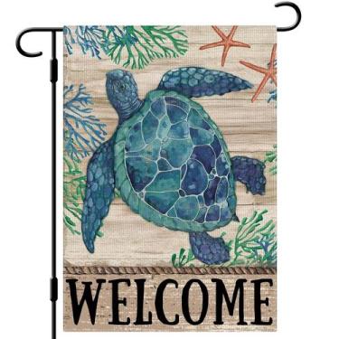 Imagem de Bandeira de jardim DLZDN Welcome Sea Turtle 30x45cm de dupla face