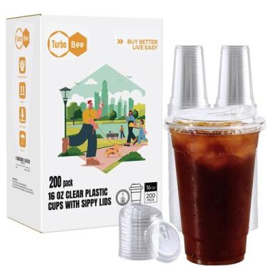 Imagem de Copos de plástico Turbo Bee 473 ml 200 conjuntos com tampas sem palha