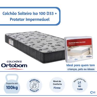 Imagem de Colchão Ortobom Solteiro Iso 100 D33 88x188x18 + Protetor Impermeável - Tratamento Antialérgico e Antiácaro