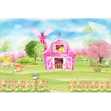 Imagem de Painel de Lona Fazendinha Rosa Claro - Fabrika de Festa, 150x100cm