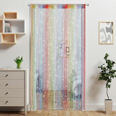 Imagem de Cortina de cordão de porta, cortinas de contas, divisória de quarto pendurada, decoração hippie com glíter, painel de franja, armário, janela, parede, pano de fundo, portas, lantejoulas transparentes,