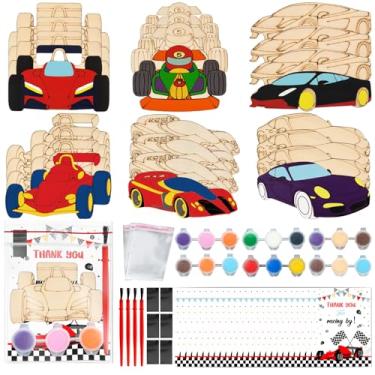 Imagem de Bafeil Conjunto de 24 lembrancinhas de festa de carro de corrida – Kits de pintura de artesanato com cartões de agradecimento para meninos e meninas, decorações de festa de aniversário temáticas de