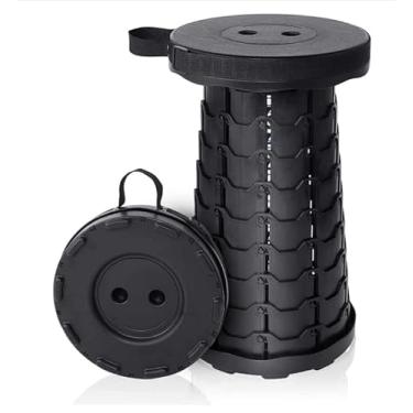 Imagem de Banqueta telescópica de acampamento, banqueta portátil dobrável, ajustável para acampamento, academia, rave, parques, pesca, caminhadas, churrasco, jardinagem, carga máxima de 181 kg (preto)