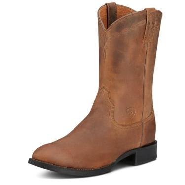 Imagem de Ariat Heritage Roper Bota Country de Couro Tradicional Masculina com Bico Quadrado Largo, Marrom envelhecido, 15