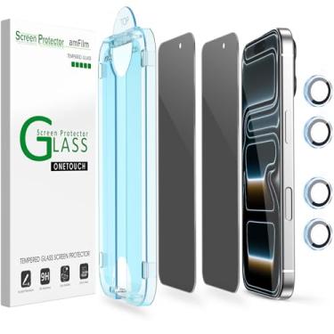 Imagem de amFilm Película de privacidade OneTouch para iPhone 17 Pro de 6,3 polegadas + protetor de lente de câmera | Instalação de alinhamento automático | Sem bolhas | Vidro temperado 9H | À prova de