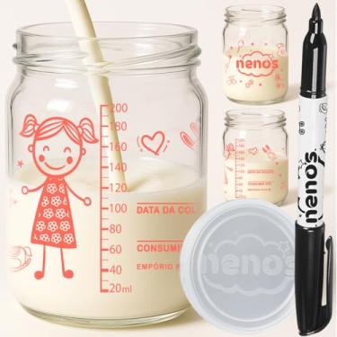 Imagem de 12 Potes de Vidro Armazenar Leite Materno ou Papinha com Graduação e Caneta (MENINA)