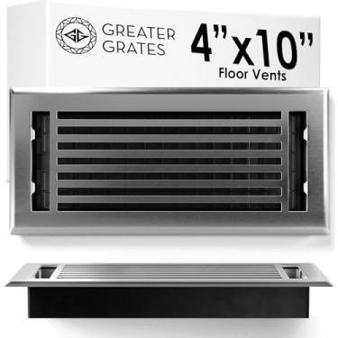 Imagem de GREATER GRATES Tampa de ventilação HVAC de metal premium para piso, parede ou teto - durável, grade decorativa com fluxo de ar melhorado - linhas de níquel escovado - 1 pacote
