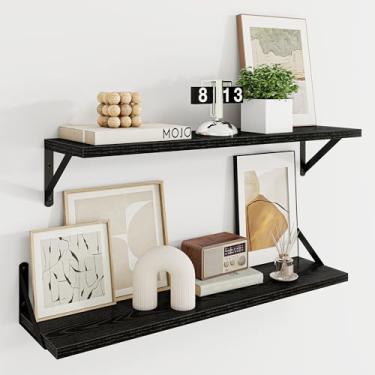 Imagem de Prateleiras flutuantes profundas para parede, 76 cm L x 8D, conjunto de 2 prateleiras flutuantes de 76 cm com suportes de metal resistentes para sala de estar, banheiro, quarto e cozinha, preta