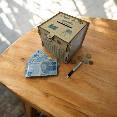 Imagem de Cofre Guardar Woodbox Desafio 30 Mil Junte Dinheiro Natural